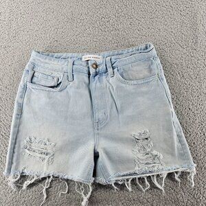 Flying Monkey Shorts Women 26 Light Wash Blue Distressed Frayed Cutoff High Rise